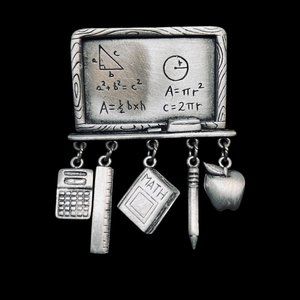 Vintage JJ Silver Tone Math Teacher Brooch (5073)